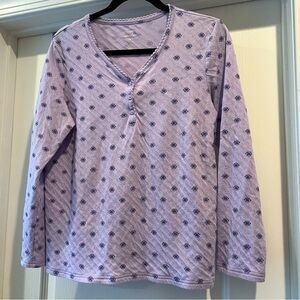 Vintage Lavender Ditsy Flowers Top Henley Size medium cotton blend